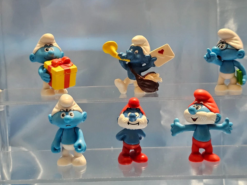 LOTE DE 6 FIGURAS PITUFOS PVC PLÁSTICO DURO 2.25" Foto 1 de 4