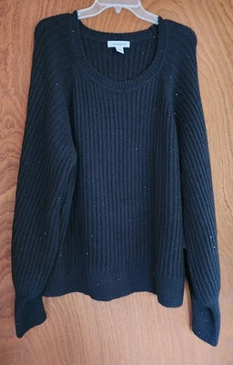 Suéter suéter tejido acanalado manga larga Liz Claiborne para mujer talla grande XXL negro Foto 1 de 4