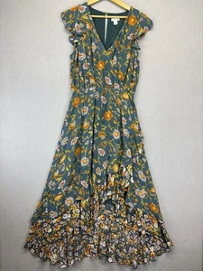 Sundance Kleid grün Blumen Stufen Lagenlook Rüschen Quaste Gr. PM Boho Cottagecore - Bild 1 von 8