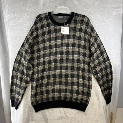 Suéter Crazy Horse Para Hombres XL Negro Combo Cuello Redondo Cuadros Tejido Acrílico Algodón Foto 1 de 4