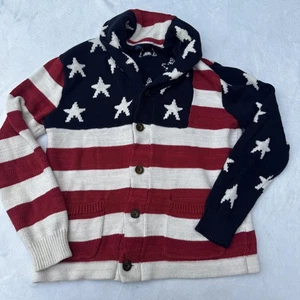 Polo Ralph Lauren Sweater Mens Medium American Flag Shawl Cardigan Stars Stripes - Picture 1 of 8