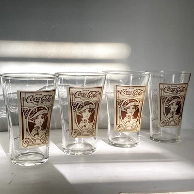 set of 4 old Coca Cola 16oz Flair Drinking Glasses The Archives Coke Advertising - Image 1 of 4
