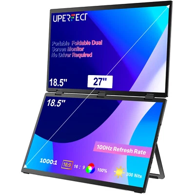 UPERFECT 18.5" 100Hz Dual Monitor Portable Folding FHD Monitor Screen Extender - Image 1 of 4