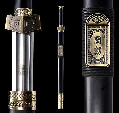 Espada china afilada de 26"" doble ranura acero manganeso ébano dinastía Qin Jian 秦剑 Foto 1 de 4