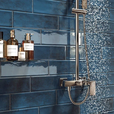 Subway Brick Flat Dark Blue Metro Tile - 10x30cm Wall Tile gloss - 1box-28tiles - Image 1 of 4