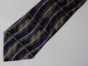 MARTIN WONG 100% Silk Necktie Blue Black Beige 56" x 3 3/4" - Picture 1 of 2