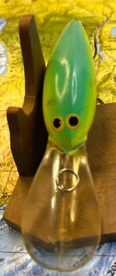 Vintage Norman Crankbait Fish Lure Green Orange Yellow Black Dot 2 Treble Hooks - Image 1 of 4