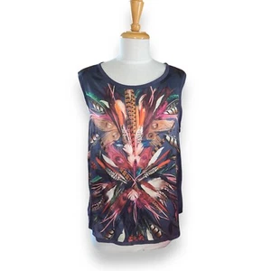 Blusa Top Floral Nicole Miller Artelier Mujer Diseño Pluma Vibrante Talla L - Imagen 1 de 7