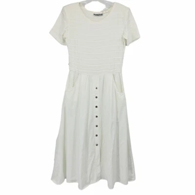 Maxi Vestido NINA PICCALINO Vintage Petites Blanco Botón Bolsillos Mujer 10P  Foto 1 de 4