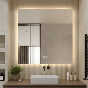 Square Frameless LED Mirror 80 x 80 Backlit Straight Corner - Picture 1 of 7