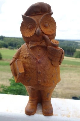 Nostalgie Professor Eule Haus Garten Deko Figur Gußeisen 19x9x8cm Rost NEU nr84 - Bild 1 von 4