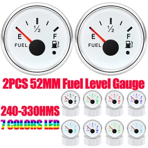 2PCS 52MM 7 Colors LED Gas Fuel Level Gauge 240-33ohms For Boat Car Truck ATV - Picture 1 of 16
