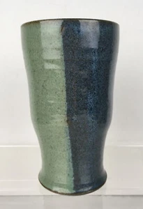 Art Studio Pottery Drinking Glass Tumbler Green & Blue Signed 6" tall Excellent - Picture 1 of 8