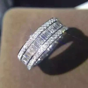 7mm Luxury Princess Cut AAA CZ Band Women's White Gold Filled Wedding Ring 6-10 - Picture 1 of 10