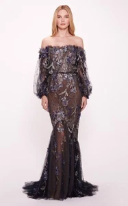 NWT Marchesa Couture Long- Sleeve Embroidered Gown Size US 10 - Picture 1 of 3