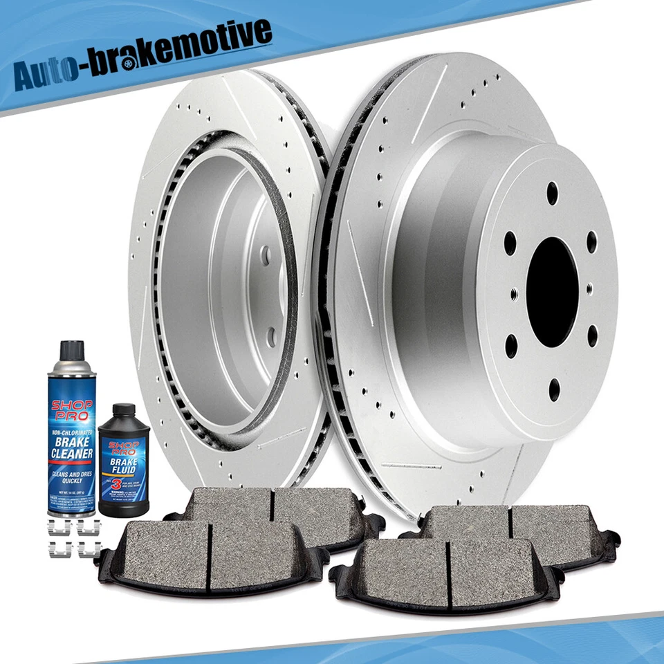 FOR CADILLAC ESCALADE CHEVROLET AVALANCHE GMC REAR BRAKE ROTORS AND CERAMIC PADS Foto 1 de 4