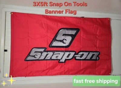 SNAP ON TOOLS Promo 3X5FT Room Shop Man Cave LOGO EMBLEM Red W/Silver 4 Grommets - Image 1 of 3