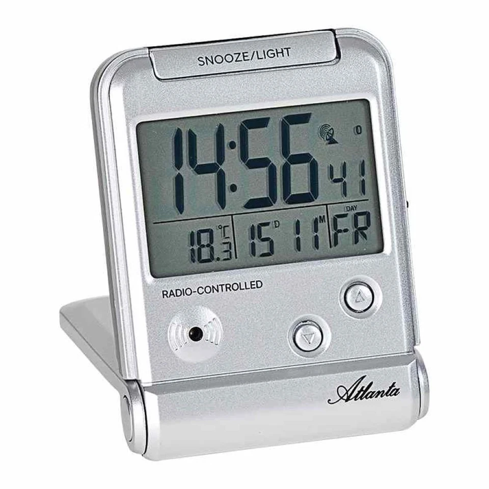 Atlanta Sveglia da Viaggio Digitale Radio Argento Ripetizione Luce Calendario - Immagine 1 di 1