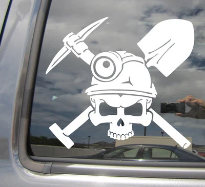 Coal Miner Skull Shovel Pick - Car Window Vinyl Decal Sticker 10028