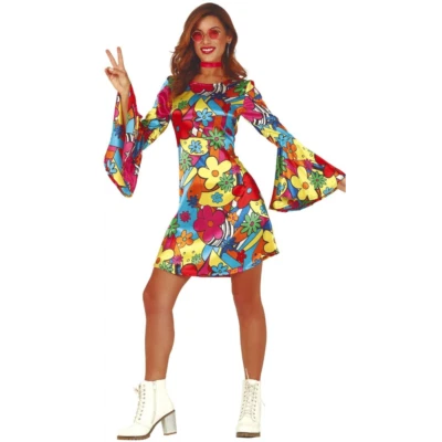 PAPOOTZ Erwachsene Damen 60er 70er Hippie Flower Power Kostüm Hippie Damenkostüm Outfit