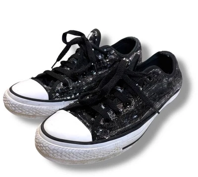 CONVERSE -  All Star Sparkle Low-top Sequined  Sneaker  -  black - Sz Women's 8 - Image 1 of 4