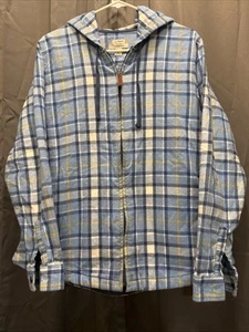 Chaqueta LL Bean Scotch Franela a Cuadros Azul Blanco Cremallera Con Capucha Calce Relajado S: Grande - Imagen 1 de 14