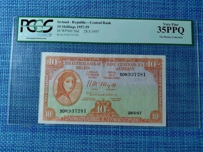 🇮🇪 Ireland, Republic 10 Shillings 1957 P-56d PCGS 35 PPQ Banknotes 112625-24 - Image 1 of 3