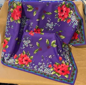 Berkshire Vintage 90s Italian Scarf Vibrant Red Poppies Royal Purple - Bild 1 von 3