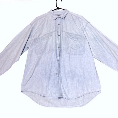 Camisa Arizona Denim Abotonada Para Hombre Mediana Azul Cambray Manga Larga De Colección Años 90 Foto 1 de 4