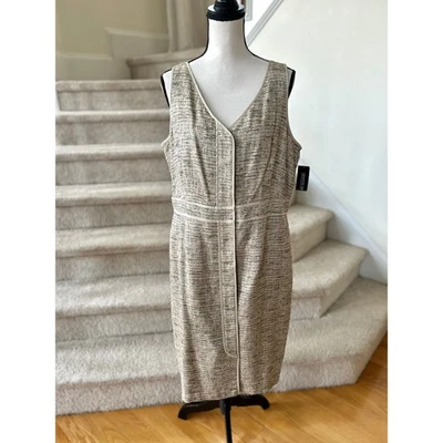 Nuevo con etiquetas Vestido Vaina Lafayette 148 Beige Crema Tweed Sin Mangas Cuello en V Foto 1 de 4