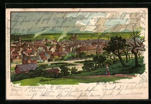 Künstler-AK P. Kraemer: Göppingen, Ortsansicht aus der Vogelschau 1905  - Picture 1 of 2