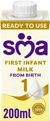 SMA NUTRITION SMA First Infant Baby Milk, Pro from Birth, Ready to Use, 200 ml (Pack of 12)
