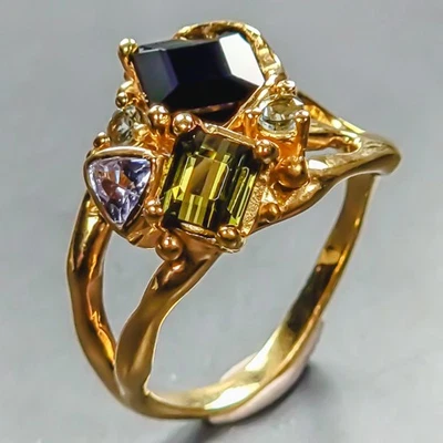 Anillo de piedras preciosas anillo de turmalina natural plata de ley 925 tamaño 7,5/R445958 Foto 1 de 4