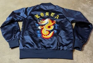 Vtg Vintage 1980s 80s Navy Dragon Embroidered Korean Souvenir Bomber Jacket - Picture 1 of 7