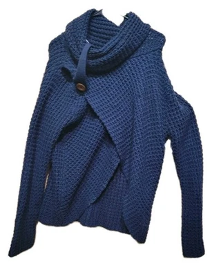 Suéter tejido waffle para mujer Zenana Outfitters cuello capucha azul medio Foto 1 de 4