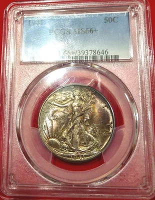1941 Walking Liberty Half Dollar PCGS MS66+ Rose Toned dual sided luster 🌅 - Image 1 of 4