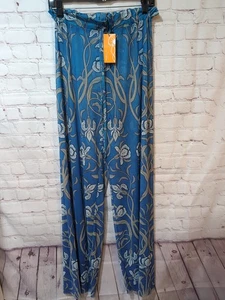 Roda Soleil Beach Pants Sheer Blue Peacock Floral Tan Through Cruise Resort  - Picture 1 of 13