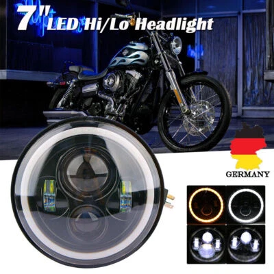 Universal E-Geprüft 7'' LED Motorrad Scheinwerfer DRL Halo Angle Eyes Projektor - Bild 1 von 4