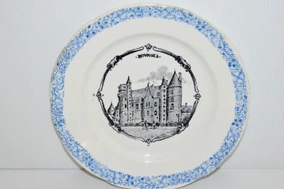 -PETITE ASSIETTE CERAMIQUE ANCIENNE VILLE de BOURGES BORDURE BLEUE COLLECTION - Photo 1/4