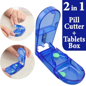 Pill Cutter Box and Splitter Stainless Steel Blade Dispenser Cuts Pills Tablets - Picture 1 of 16