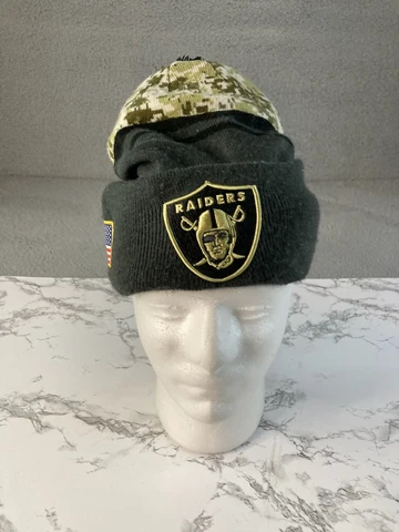 Raiders NFL Beanie And Gloves Salute To Service One Size Fits All USA Flag Camo Cover