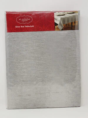 St Nicholas Square Silver Satin Ikat Tablecloth Oblong 60” X 120” New Sealed - Image 1 of 4