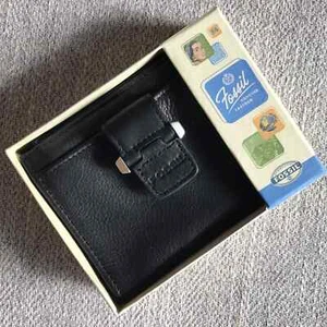 Vintage Fossil Wallet Black Genuine leather 4 1/4"×3" NIB - Picture 1 of 2