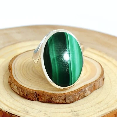 Natural Malachite Oval Cut 925 Sterling Silver Handmade Men's Ring Jewelry - Image 1 of 3