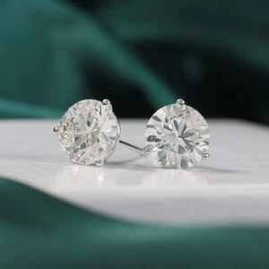 5Ct Round Lab Created Diamond 14k White Gold Plated 925 Solitaire Stud Earrings - Picture 1 of 2