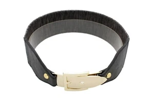 Women Gold Metal Bling Buckle Causal Day Wear Black Elastic Fabric Belt Size S M - Picture 1 of 12
