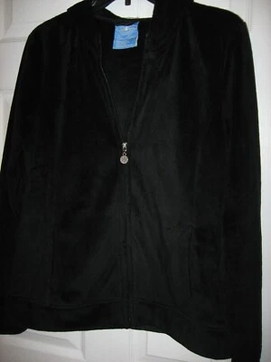 Charles River 服装,黑色毛绒丝绒夹克,拉链,带帽,口袋,长 Slv,M — 第 1/4 张图片