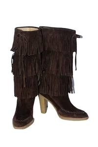 Michael Kors Fringe 3 Tiers Leather Suede Boots Size 9M - Picture 1 of 11