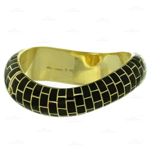 TIFFANY & CO. ANGELA CUMMINGS Inlaid Black Jade Yellow Gold Wave Bangle Bracelet - Picture 1 of 5