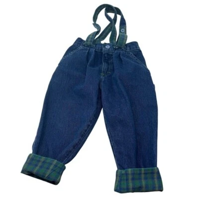 复古男孩 Oshkosh 背带牛仔裤法兰绒尺寸 3t 连体裤 — 第 1/4 张图片